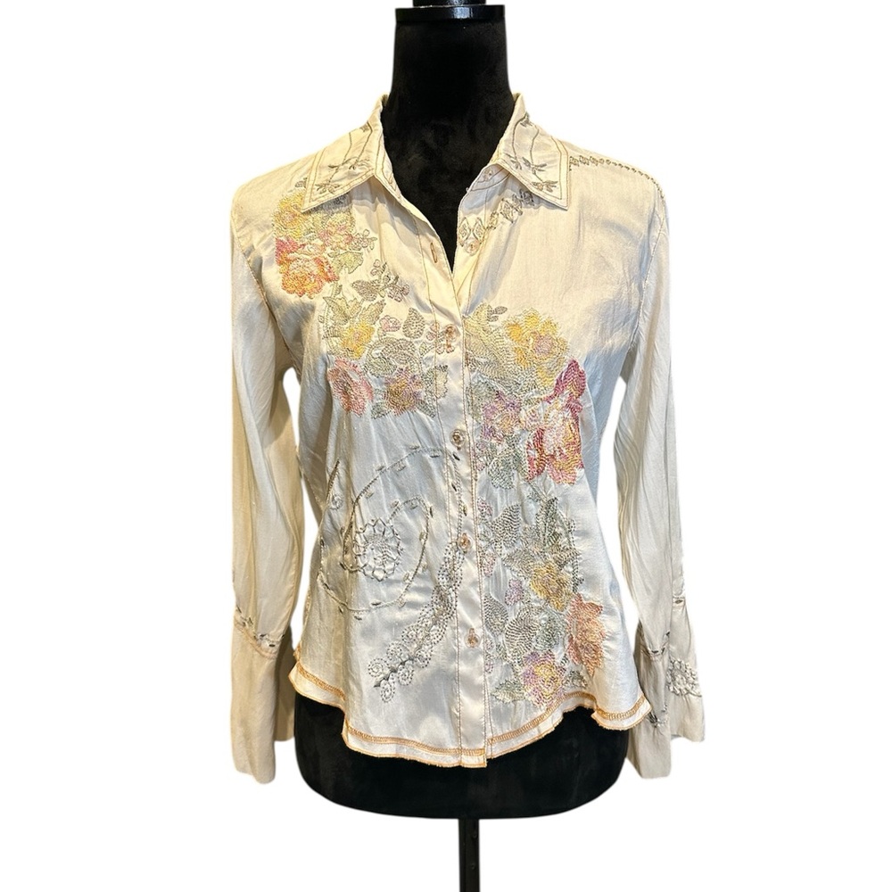 Johnny was Embroidered silk Cream Blouse